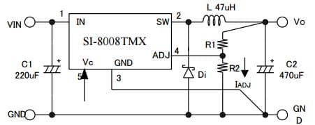 Typical Application Circuit for SI-8008TMX 1.5A Surface Mount Type Output Variable Buck Switching Regulator IC