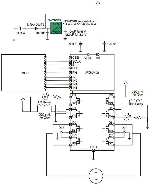 Typical Application for NCV7608 Octal Configurable Low/High Side Driver