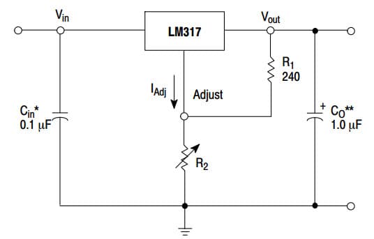 Typical Application for LM317 3-Terminal Adjustable Positive Voltage Regulator