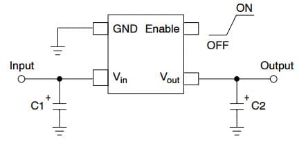 Typical Application for NCP562 80 mA CMOS Low Iq Low-Dropout Voltage Regulator