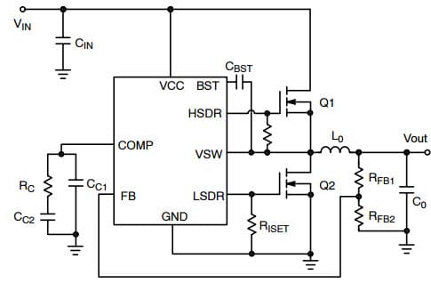 Typical Application for NCP3020A Synchronous PWM Controller