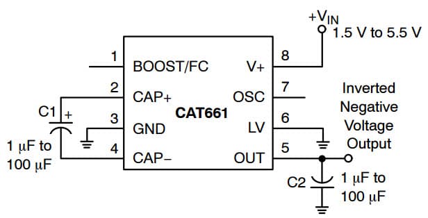 Typical Application for CAT661 High Frequency 100 mA CMOS Charge Pump with Voltage Inverter