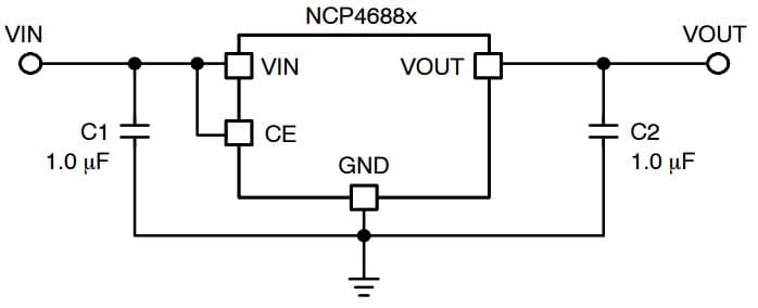 Typical Application for NCP4688 150 mA, Low Noise, LDO Linear Voltage Regulator