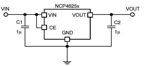 Typical Application for NCP4625 300 mA, 10 V, Low Dropout Regulator