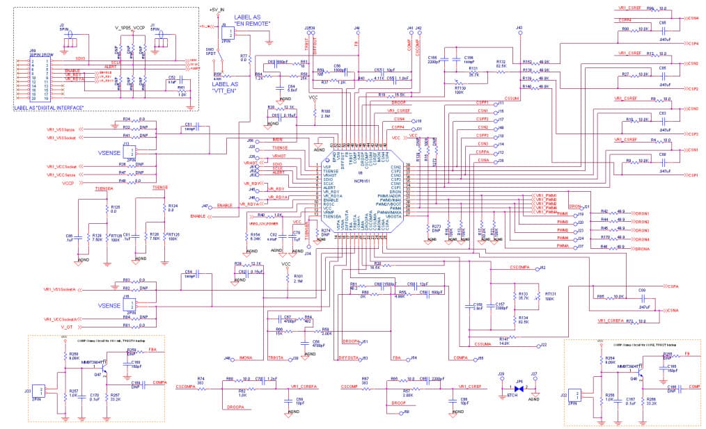 Typical Application for NCP6151 Dual Output 4 Phase +1/0 Phase Controller with single SVID Interface for Desktop and Notebook CPU Applications a