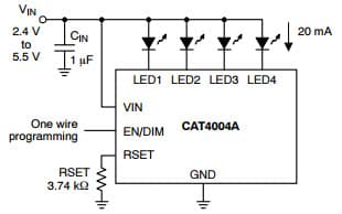 Typical Application for CAT4004A Constant Current LED Driver with 32 Dimming Levels and Rest