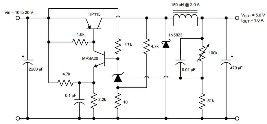 Typical Application for NCP432B Programmable Precision References for Step-Down Switching Converter