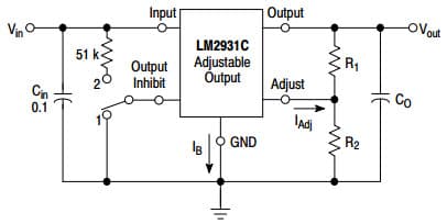 Typical Application for LM2931 100 mA, for Adjustable Output Regulator