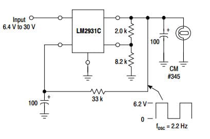 Typical Application for LM2931 100 mA, for Constant Intensity Lamp Flasher