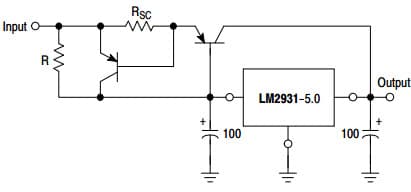 Typical Application for LM2931 100 mA, for Current Boost Regulator with Short Circuit Projection