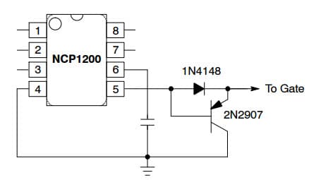 Typical Application for NCP1200 PWM Current-Mode Controller for Low-Power Universal Off-Line Supplies for Improving Turn-Off Time Only