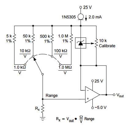 Typical Application for Low Voltage Precision Adjustable Shunt Regulator with Linear Ohmmeter