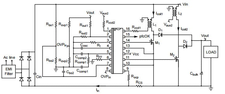 Typical Application for NCP1631 Interleaved, 2-Phase Power Factor Controller