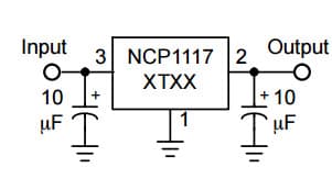 Typical Application for NCP1117 1.0 A Low-Dropout Positive Fixed Voltage Regulators