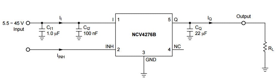 Typical Application for NCV4276B 400 mA Low-Drop Voltage Regulator for Fixed Voltage