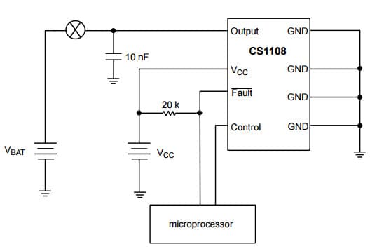 Typical Application Circuit for CS1108 Single Lamp Driver IC