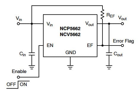 Typical Application for NCP5662 Low Output Voltage, Ultra-Fast 2.0 A Low Dropout Linear Regulator with Enable for fixed output