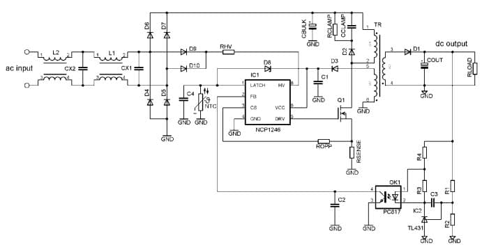 Typical Application for NCP1246 Fixed Frequency Current Mode Flyback Converters