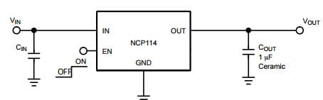 Typical Application for NCP114 300 mA CMOS Low Dropout Regulator