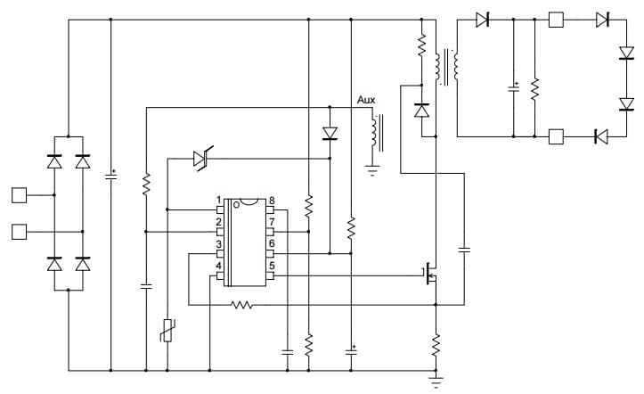 Typical Application for NCL30083 Dimmable Quasi-Resonant Primary Side Current-Mode Controller for LED Lighting with thermal Fold-back