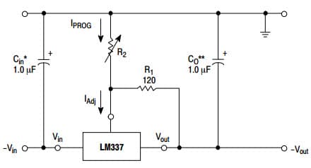 Typical Application Circuit for LM337 1.5 A, Adjustable Output, Negative Voltage Regulator