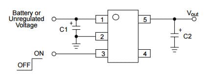 Typical Application for NCP551 150 mA CMOS Low Iq Low-Dropout Voltage Regulator