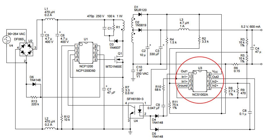 Typical Application for NCS1002A Constant Voltage/Constant Current Secondary Side Controller