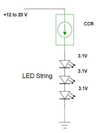 Typical Application for NSI45025T1G Constant Current LED Driver with LED Strings