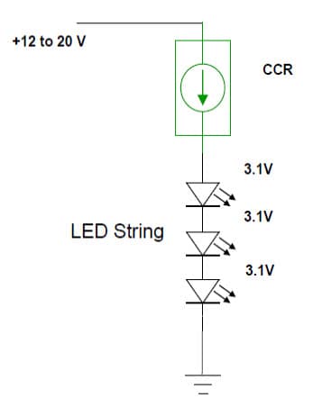 Typical Application for NSI45025AT1G Constant Current Regulator, LED String Driver