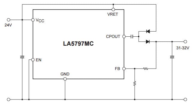 Typical Application for LA5797MC for Variable Capacitance Diodes Charge Pump Step-up Power Supply