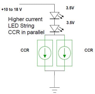 Typical Application for NSIC2030BT3G Higher Current LED String CCR in Parallel