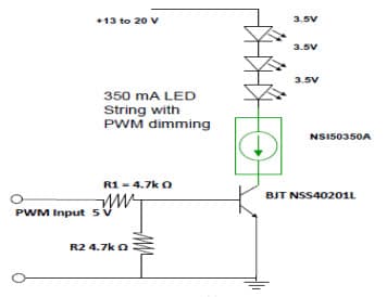 Typical Application for NSIC2030BT3G 350mA LED Strings with PWM Dimming