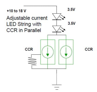 Typical Application for NSIC2030BT3G Adjustable Current LED String CCR in Parallel