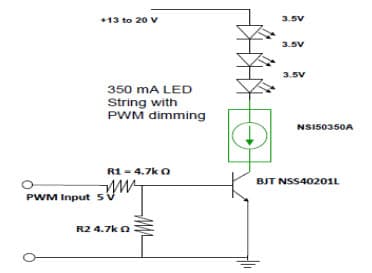 Typical Application for NSIC2050BT3G 350mA LED Strings with PWM Dimming