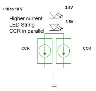 Typical Application for NSIC2050BT3G Higher Current LED String CCR in Parallel