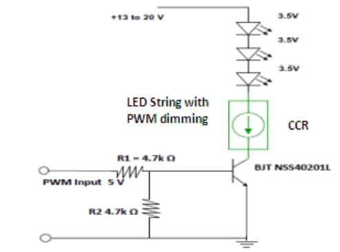 Typical Application for NSI45025AT1G LED String with PMW Dimming