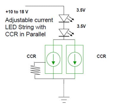 Typical Application for NSIC2030JBT3G Adjustable Current LED String with CCR in Parallel