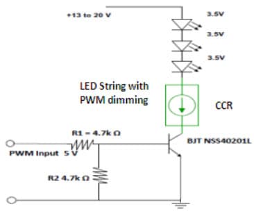 Typical Application for NSI50010YT1G Adjustable Current LED Strings with CCR in Parallel