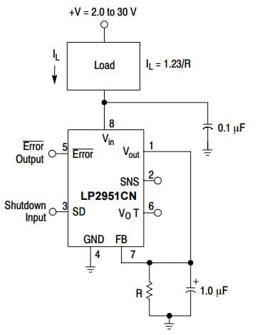 Typical Application for NCV2951 100 mA, Low Power Low Dropout Voltage Regulator for Low Drift Current Sink