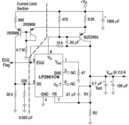 Typical Application for NCV2951 100 mA, Low Power Low Dropout Voltage Regulator for a Low Dropout Regulator