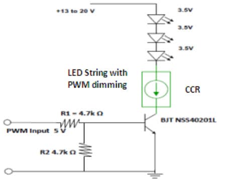 Typical Application for NSI45025T1G 350mA LED Strings with PWM Dimming