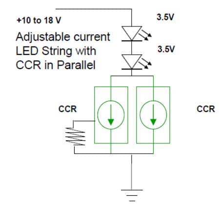 Typical Application for NSI45025T1G Adjustable Current LED Strings with CCR in Parallel