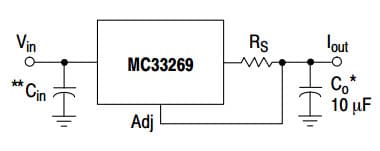 Typical Application for NCV33269 800mA Adjustable Output, Low-Dropout Voltage Regulator, Current Regulator