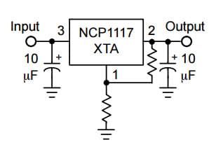 Typical Application for NCP1117 1.0 A Low-Dropout Positive Adjustable Voltage Regulators