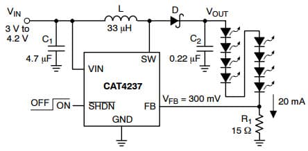 Typical Application for CAT4237 High Voltage CMOS Boost White LED Driver