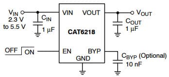 Typical Application for CAT6218-330TD-GT3 300mA, 3.3V Output Voltage CMOS LDO Regulator