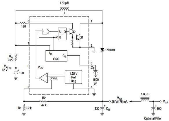 Typical Application for MC34063A 1.5A Step-Up Switching Converter