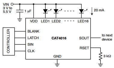 Typical Application for CAT4016 16-Channel Constant Current LED Driver