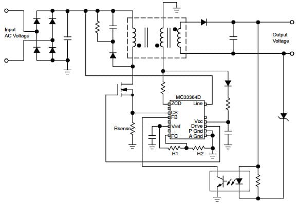 Typical Application Circuit for MC33364 Critical Conduction Green Line SMPS Controller