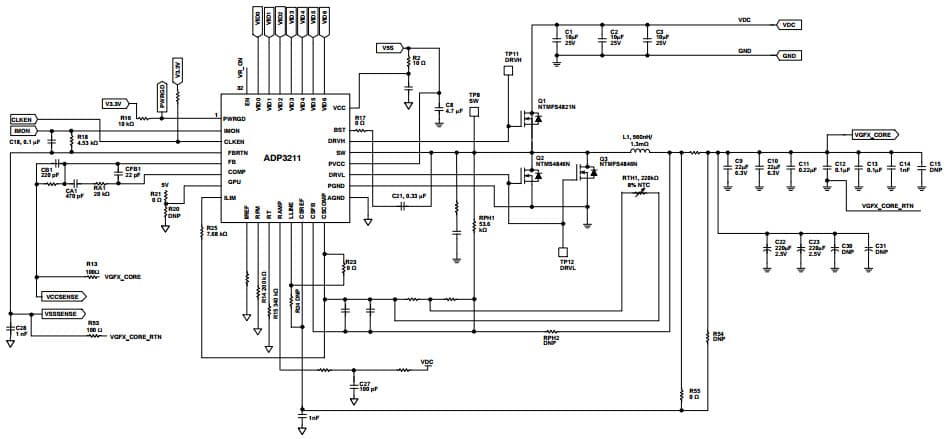 Typical Application for ADP3211A 7-bit, Programmable, Single-Phase, Synchronous Buck Controller